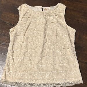Adiva Cream Lace Sleeveless Blouse